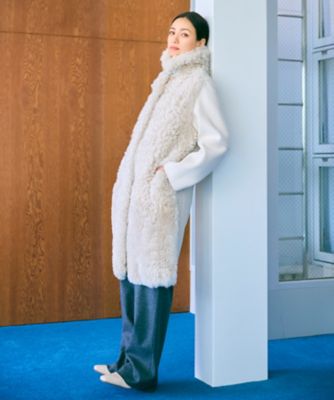 Chignonフリンジ切り替えクリーム色パンツ Chignonフリンジ切り替えクリーム色パンツ