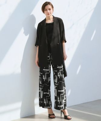 【美品】ICB 高級 コンプリートライン パンツスーツ ブラック 42×46 フラグメントプリント ワイドパンツ（PRCYLM0605） | ICB
