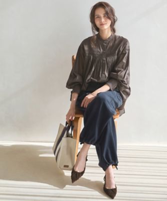 SLOW／一部店舗限定】ガーメントツイル ワイドタック パンツ