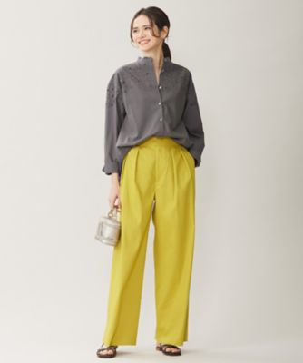 セットアップ対応・洗える】リネンレーヨンストレッチワイド パンツ