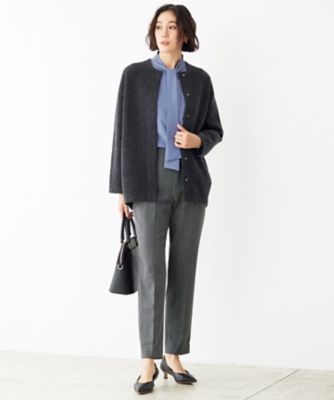 撥水加工・洗える】TRギャバ裏起毛チェック柄テーパード パンツ