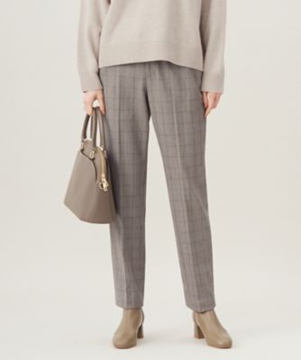 撥水加工・洗える】TRギャバ裏起毛チェック柄テーパード パンツ