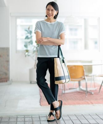 洗える】リネンレーヨンストレッチ テーパードパンツ