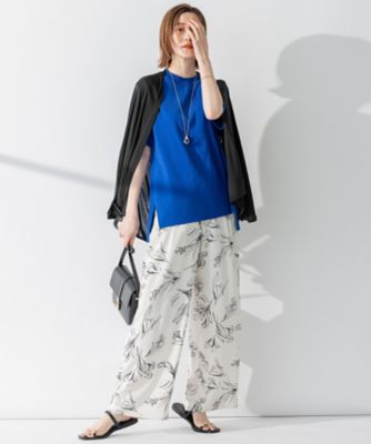 洗える】ラインフラワープリント ワイドパンツ（PRWOSM0407