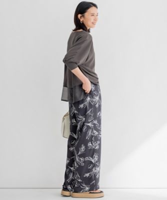 洗える】ラインフラワープリント ワイドパンツ（PRWOSM0407