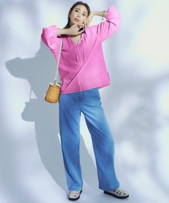 新品未使用タグ付き23区小さいサイズ ライトダンガリー ワイドパンツ30 Oggi4月号掲載／洗える】23区DENIM ライト