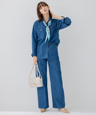 新品未使用タグ付き23区小さいサイズ ライトダンガリー ワイドパンツ30 GLOW5月号掲載／洗える】ライトダンガリー ワイドパンツ