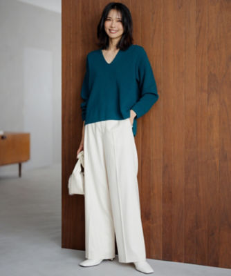 日本製♥♥上質ファインウール♥♥ 滝沢眞規子さん着用】クリアウールサキソニー ワイドパンツ