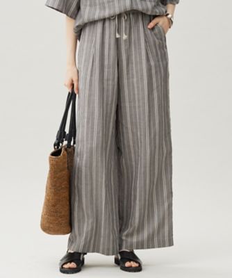 ＜自由区 L (Women/大きいサイズ)＞【セットアップ対応】リネンレーヨンストライプドロスト　パンツ（ＰＲＷＲＧＡ０００８）