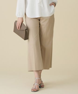 コットンサテンクロップド丈ワイドストレート パンツ