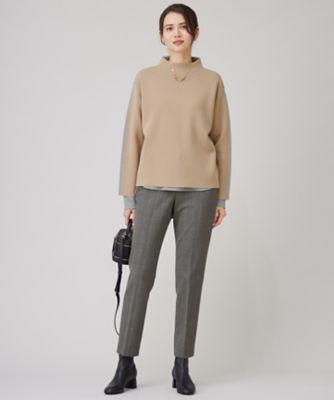 撥水加工・洗える】TRギャバ裏起毛チェック柄テーパード パンツ