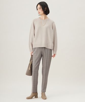 撥水加工・洗える】TRギャバ裏起毛チェック柄テーパード パンツ