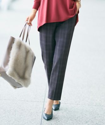 19号サイズまで展開】TRギャバ裏起毛チェック柄テーパード パンツ