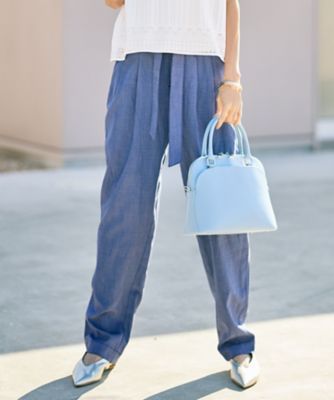 ＜自由区 L (Women/大きいサイズ)＞【１７号サイズまで展開・カタログ掲載】コットンリネンシャンブレーテーパード　パンツ（ＰＲＷＲＬＭ０５１２）