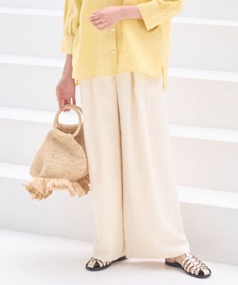 ＜自由区 L (Women/大きいサイズ)＞【洗える／セット可】キュプラリネンシャンタン　ワイドパンツ（ＰＲＷＲＳＭ０４０６）