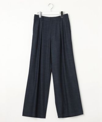洗える】デニムライクシャンブレー ワイドパンツ