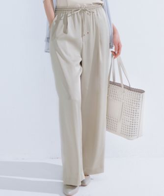 撥水加工／洗える】スムースサテン タック ワイド パンツ