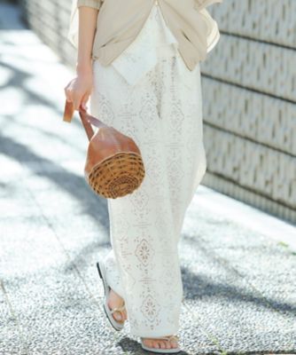 ＜23区 S (Women/小さいサイズ)＞【見上愛さん着用】ラッセルオーナメントレース　ワイド　パンツ（ＰＲＷＳＬＭ０４０９）
