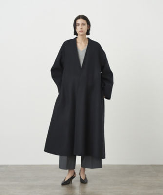 ATON ブラック ロングコート ノーカラー｜ATON - 【別注】エイトン