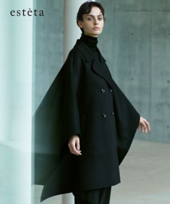 極美品✨高級 セオリー ウールリバー ポンチョ ケープ コート カシミア M 黒 エステータ】ウールリバー ポンチョ コート