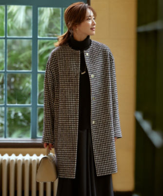 【IENA】Sサイズ ツイード ノーカラー コート 黒 ベース 金 糸78袖丈