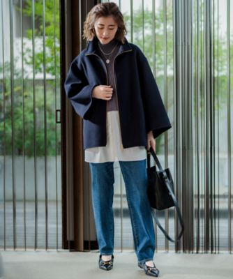 美品 23区 ウールリバー スタンドカラーコートケープジャケット 24AW 23区 【先行予約】ウールリバー ケープ ジャケット （ブラック系） -靴