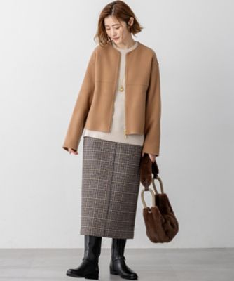 SEE BY CHLOE ノーカラーショートコート ベージュ フリンジ加工 SEE BY CHLOE ノーカラーショートコート ベージュ フリンジ加工