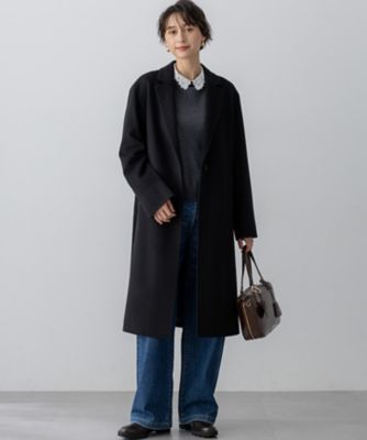 【カシミヤ30%×大きいサイズ】日本製 マキシ丈ダブルチェスターコート 黒 XL カシミヤ混 フォーマルコート ブラックフォーマル コート ブラック