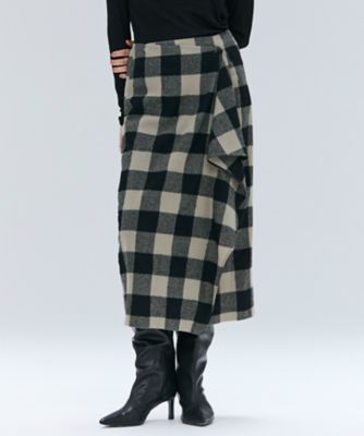 HOBBS ／ フェイクレザーポケットウールチェックラップスカート