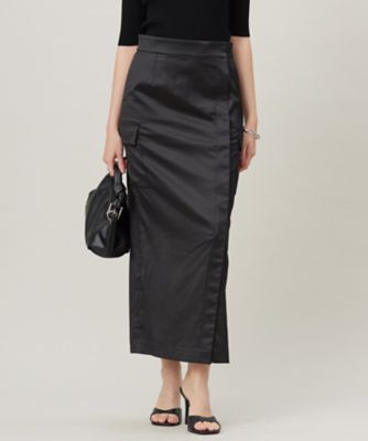 y414185　レディース　BLK M 洗える】 ハイマルチストレッチサテン スカート（SKCYGM0412