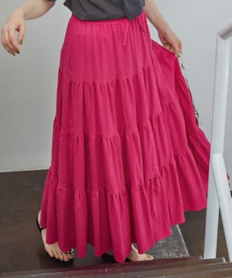 【SALE】23区 S (Women/小さいサイズ)/ニジュウサンク エス【SLOW/一部店舗限定】ブライトリネン ティアード スカート(SKS2CM0960) 011_ローズピンク 【三越伊勢丹/公式】