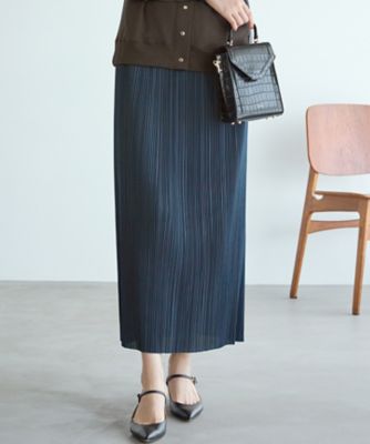 23区 S (Women/小さいサイズ)/ニジュウサンク エス【SLOW/一部店舗限定】トリコットプリーツ Iライン スカート(SKS2GA0930) 074_ダルブルー 【三越伊勢丹/公式】