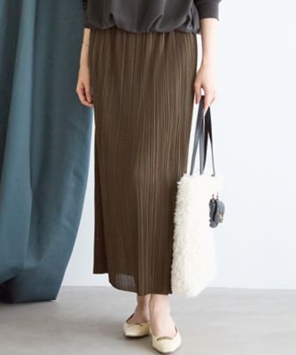 23区 (Women)/ニジュウサンク【SLOW/一部店舗限定】トリコットプリーツ Iライン スカート(SKSWGA0930) 054_カーキ ロングスカート【三越伊勢丹/公式】
