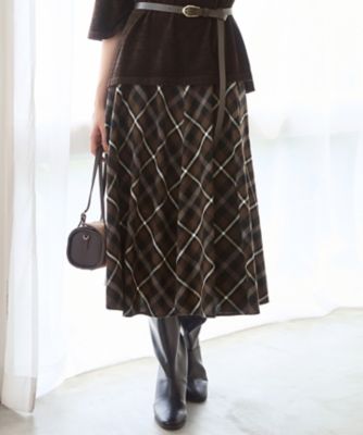 SLOW／一部店舗限定】コットンチェック ミディ丈スカート