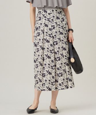 ＜自由区 S (Women/小さいサイズ)＞【洗える】リネンライクフラワープリント　スカート（ＳＫＷ７ＧＭ０４１４）