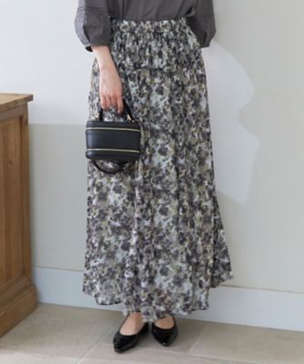 ＜自由区 (Women)＞【ウエストゴム・洗える】オルタンシアフルールプリント　スカート（ＳＫＷＭＣＭ０４１１）