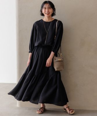 新品タグ付き☆23区☆LIBECO麻100%スカート 洗える】LIBECO ティアード スカート