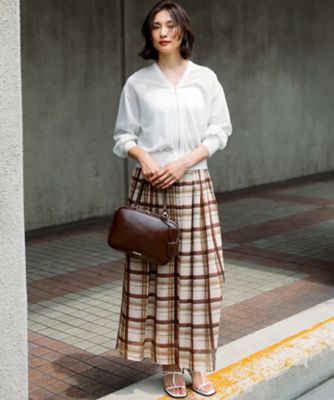 WEB＆一部店舗限定／洗える】手書き風チェックプリント ギャザー