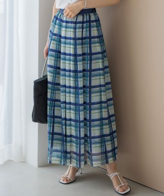 【SALE】23区 (Women)/ニジュウサンク【WEB & 一部店舗限定/洗える】手書き風チェックプリント ギャザー スカート(SKWOGM6877) 374_ダルブルー ロングスカート【三越伊勢丹/公式】