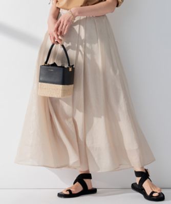 美品★23区【洗える】グロッシーボイル タック スカート ベージュ 34 S 洗える】グロッシーボイル タック スカート