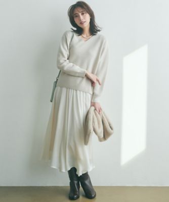 23区【洗える】大きめ40 クレープシフォン フレア スカート　アイボリー 一部店舗限定／洗える】クレープシフォン フレア スカート