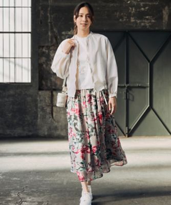 ウエストゴム・洗える】ペイントフラワープリント スカート