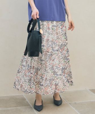 ＜自由区 L (Women/大きいサイズ)＞【セットアップ対応】ボタニカルフラワープリントティアード　スカート（ＳＫＷＲＧＡ０００９）