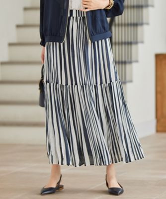 ＜自由区 L (Women/大きいサイズ)＞【接触冷感・洗える】ハンドワッシャープリーツストライプ　スカート（ＳＫＷＲＧＭ０５１１）