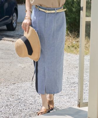 ＜自由区 L (Women/大きいサイズ)＞【洗える】コットンリネンシャンブレー　スカート（ＳＫＷＲＧＭ０５１２）