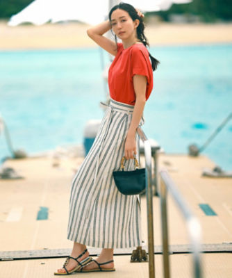 洗える】リネンストライプ Aライン スカート