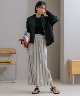 洗える】リネンストライプ Aライン スカート