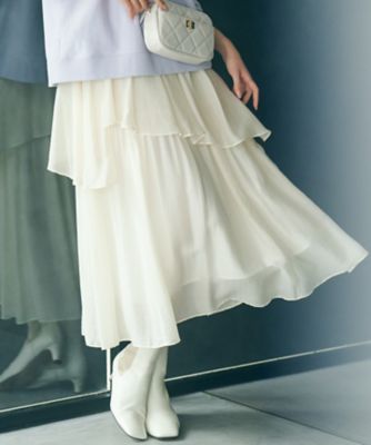 ＜23区 S (Women/小さいサイズ)＞【Ｏｇｇｉ４月号掲載／洗える】シアーツイル　ティアードスカート（ＳＫＷＳＣＳ０２１４）