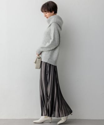 【美品】スクワロルプリントボウタイチュニク グレー Ｍサイズ ホイルプリントプリーツ スカート（SKWSCW0521） | 23区 S