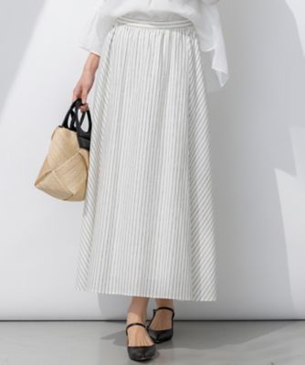 ＜23区 S (Women/小さいサイズ)＞【洗える】リネンコットンストライプ　ギャザー　スカート（ＳＫＷＳＧＭ０５１７）